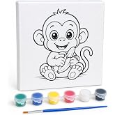 SOGUD Boyama Tuval Seti - 20x20 cm &Ccedil;er&ccedil;evesiz Hazır Desenli Tuval - 6 Renk Boya ve Fır&ccedil;a Dahil - &Ccedil;ocuklar İ&ccedil;in Kolay Boyanabi