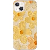 Manitoba iPhone 15 Uyumlu Baskılı Yumuşak Silikon Şeffaf Telefon Kılıfı, Sarı &Ccedil;i&ccedil;ek Deseni