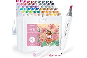 Ohuhu Rotuladores de alcohol 60+1 colores, Mini pincel y punta ancha doble Rotulador artístico a base de alcohol para artistas adultos para colorear ilustración - Tinta recargable - Kaala B Serie