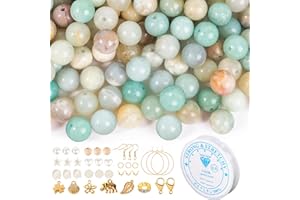EUES 100 pezzi di perline di amazzonite naturale da 8 mm per braccialetti, set di perline di pietre preziose per creare braccialetti fai da te, set di perline di vetro da infilare per collane