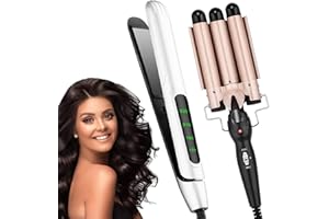 FACAIO Lokówka + prostownica do włosów, 25 mm prostownica do włosów fale plaża fale profesjonalne żelazko ceramiczne do włosów, tytanowa prostownica jonowa dla błyszczącego połysku