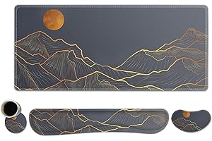 ToLuLu Extended Gaming Mouse Pad, Memory Foam Ergonomic Keyboard Mouse Wrist Rest Support Set, Large Desk Mat with Stitched Edges, Non-Slip Base Mousepad for Home Office and Game, Golden Mountain