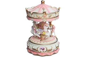 MOVKZACV Carillon musicale per ragazze, con 3 cavalli, rotante, regalo musicale per figlia, compleanno, Natale, festival, colore rosa
