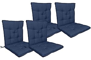 IlGruppone Set Cuscini Sedia con Schienale Imbottiti con Laccetti Banda Elastica per Fissaggio Prodotto Italiano Sedie Poltrone Sdraio Reclinabili Cucina Giardino 40 x 80 Cm - Blu Navy - 4 Pezzi