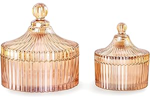 R FLORY Tarros de vidrio decorativos con tapa, cuenco de almacenamiento de vidrio con tapa, soporte Qtip, recipiente organizador de baño, contenedor para hisopos de algodón, velas, joyas