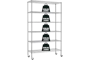 Actask Scaffalatura metalliche con ruote a 6 ripiani, Scaffale in Metallo Regolabile in Altezza, per Lavanderia Bagno Cucina Garage Giardino Dispensa Organizzazione 2100 LBS, Certificato NSF, Cromo