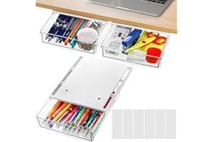 SOUJOY 3 Pack unter Schreibtisch Schublade, Selbstklebende Slide Out Organizer Tray, Kunststoff Stick On Table Hidden Attachable Drawer Tray für Büro Haus Schule Küche