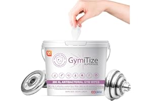 GymiTize, XL Gym Wipes, Alcohol Free, Antibacterial, Antiviral, Surface Cleaner, Made in the UK.