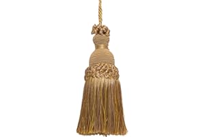 DÉCOPRO Beautiful Hand-crafted 12.5cm (5") Key Tassel, 8.5cm (3 1/2") Loop, (Style# IKTJ) Rustic Gold #4975 (Light Gold, Beige Gold, Yellow Gold) Individually Sold