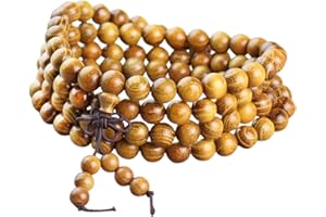 MAYTING Braccialetto in legno naturale da 8 mm, con 108 perline, rosario, buddista, Mala meditazione, per donne e uomini, Legno, Senza pietre preziose
