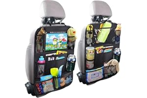 MYKOMI Car Backseat Organizer, Waterproof and Durable Car Seat Organizer Kick Mats, 9 Storage, Tablet Holder, Pockets Car Back Seat Protectors Kick Mats Car Travel Accessories (2 pack)
