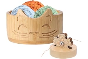 Lvjkes Ciotola per Filato di Lana, 17 x 10 cm, Ciotola per Maglieria in Legno con Orecchie di Gatto, Taglierina per Corde, Artigianato, per riporre la Lana, Accessori per la Maglia e luncinetto