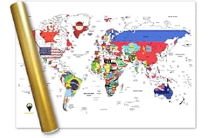 Global Walkabout Map with Flags background – Deluxe XXL A1 Size World Map Poster – Countries and Facts – Travel Gift (WHITE, EXTRA LARGE)