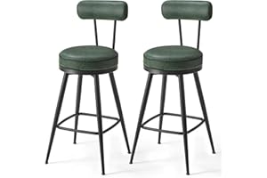 ‎VASAGLE VASAGLE EKHO Kolekcja – obrotowy stołek barowy 360°, zestaw 2 szt., stołki z oparciem do wyspy kuchennej, sztuczna skóra z przeszyciami, wysokość 65 cm, kuchnia, domowy bar, leśna zieleń LBC089C01
