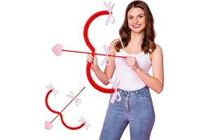 Harrycle 40 cm Juego de Flecha y Arco de Cupido Flecha de Disfraz de Cupido Arco de Cosplay de Cupido Juguetes Rojos de Arco y Flecha de San Valentín Juguete de Tiro con Arco para Fotos Actuación Boda