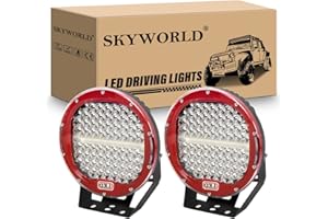 SKYWORLD 2pcs Round LED Pods Light Bar, 9 inch 294W Spot Beam Work Off Road Driving Lights Lamp Headlight Waterproof for Car Truck SUV ATV Tractor Boat, 6000K White Red Case