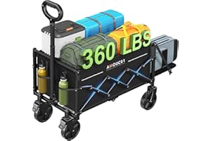 AMADA HOMEFURNISHING 90L Festival Trolley, Folding wagon with 360 LBS Max Load & Expandable Storage, Sturdy Camping Trolly, Trolley on Wheels with 2 Cup Holders for Groceries, Garden & Camping