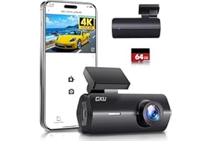 Cámara de Coche WiFi GKU Dashcam UHD 4K 2160P con Tarjeta 64G, Super Visión Nocturna, WDR, Diseño Ultra-Compacto, Gran Angular 170°, Sensor G, Grabación en Bucle, Monitor de Aparcamiento 24H, MAX 256G