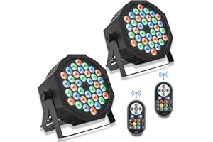 BQKOZFIN 36 LED Stage Lights, RGB DJ Lights Sound Activated Compatible with DMX-512 & Remote Control, 7 Modes Uplighting Lights for Wedding Party Club Christmas Stage Lighting (2 Pcs)