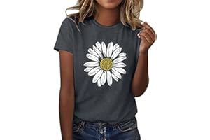 NQYIOS Sexy Tops for Women, Sunflower Printed T Shirt for Women Casual Graphic Short Sleeve Tee Tops Crew Neck Slim Shirts Tee Blouse Extra Long Tee Shirts for Women Women's Vests