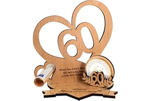 Giftota Regalo di Nozze con Diamante, 60° Anniversario di Matrimonio con Monete Commemorative, Cuore in Legno con Incisione Personalizzata, Regalo per Il 60° Anniversario di Matrimonio per Coppie