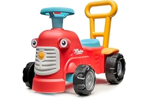 Falk - Porteur Tracteur Maurice Rouge avec Barre Ergonomique d'aide à la Marche - Dès 12 Mois - 90% de Plastique recyclé - Fabriqué en France - 900