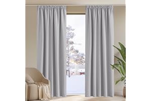 PONY DANCE Tende Termiche Isolanti per Interni con Fettuccia 2 Pezzi 140x245 cm Curtains Decorazione Tenda Oscurante per Salotto e Camera da Letto, Grigio Chiaro