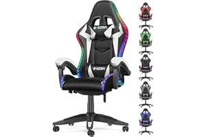 bigzzia Sedia Gaming RGB con Luci LED E Sedia Ergonomica Per Computer Per Videogiochi Reclinabile con Schienale Alto in Pelle Pu con Poggiatesta (Utilizzo di RGB, Bianco)