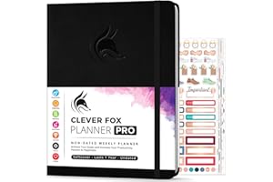Agenda Clever Fox PRO - Agenda de vie hebdomadaire et mensuel pour augmenter la productivité, la gestion du temps et atteindre vos objectifs - Organisateur, Durée 1 an - A4, Non daté (Noir)