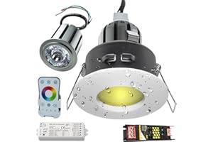 PLANETITALY [Kit profesional de 2 focos] foco LED 24 W empotrable cromoterapia luz baño cabina ducha IP65 RGB RGBW 24 V alimentador controlador WiFi mando a distancia incluidos ducha sensorial regulable juegos de