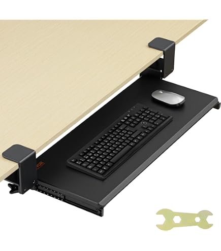 GAMAK Support Clavier Coulissant Sous Bureau - Longueur 60 Cm - Noyer Clair - Ergonomique Et Gain De Place