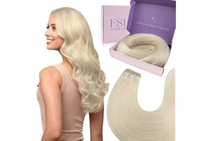 Fshine Haartressen Echthaar zum Einnähen Weißblond 60cm 100g Tressen Echthaar Haarverlängerung Echthaar Tressen Extensions Echthaar Tressen Doppelt Tressen Farbe 1000