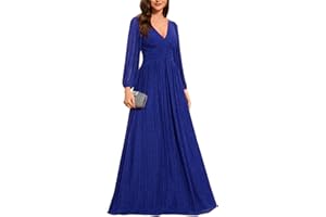 Ever-Pretty Women's Glitter A Line V Neck Pleated Long Sleeve Evening Dress 01961