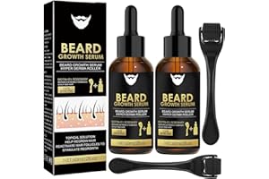 YCAAEO 2 Pièces Huile de Croissance de Barbe, avec Rouleau, Kit de Croissance de la Barbe, Huile de Sérum de Croissance de la Barbe,Stimule la Croissance de la Barbe/Des Cheveux,Cadeau pour Mari/Père/Homme