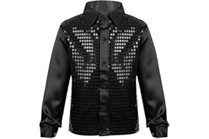 Rswnyirn Kids Boys Sparkly Sequins Jacket Blazers Long Sleeve Shirt Top for Latin Jazz Dance Stage Performance