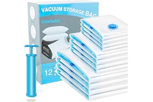 dowowdo Vakuumbeutel für Kleidung Bettdecken, 12 Stück Aufbewahrungsbeutel Reise 4 Jumbo 100x80 +4 Groß 80x60 + 4 Mittel 60x40cm Vakuum Kleiderbeutel mit Staubsauger Handpumpe Vacuum Bags for Clothing