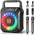 HUABAO Karaoke Machine with 2 Wireless Microphones, Portable Microphone Speaker for Adults and Kids, PA System with LED Lights, Supports USB/AUX/FM/TF Card, for Party/Meeting