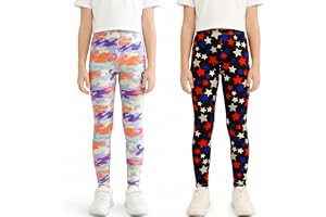 FILOWA Leggings för flickor flickor 2-pack hög midja stretch färgglada tryckta byxor flicka lätta mjuka leggings lösa stretch