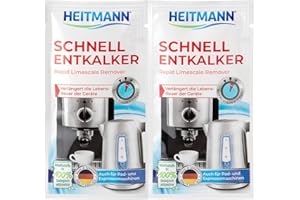 HEITMANN Szybki odkamieniacz, 2 x 15 g: biodegradowalny odkamieniacz do ekspresów do kawy, czajników elektrycznych i urządzeń do gorącej wody – naturalne kwasy owocowe, czyste dla żywności