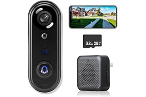 EUDIC Video Doorbell Camera Wireless, No Monthly Fee, with Chime,32GB SD/Cloud Storage, Night Vision, Motion Detection,2 Way Audio, Real Time Alert,2.4G Wifi (J2)