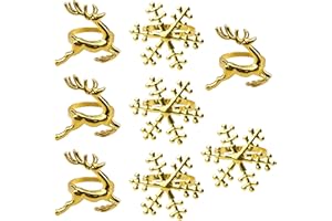 Doafoce 8 Stück Golden Serviettenringe Schneeflocke Rentier Weihnachten Serviettenringe Halter Tischdekoration Serviettenring aus Metall für Weihnachten/Hochzeit/Thanksgiving/Party