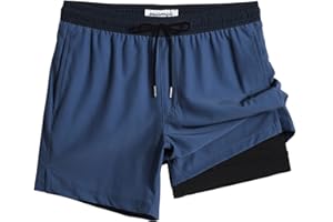 MaaMgic Short de Bain Homme Maillot 2-in-1 Séchage Rapide Slip Doublure pour Vacances sur la Plage Sport Surf 5.5