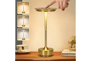 VIMAZ Cordless Table Lamp,Modern Wireless LED Table Lamp Rechargeable for Indoor Outdoor,3 Color Stepless Dimming Night Light Touch Lamps,Protable Desk Lamps for Home Restaurant Patio(Gold)