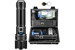 Azyvum Lampe Torche LED Ultra Puissante,1000000 Lumens Lampe de Poche Rechargeable avec Batterie 5000mAh,Zoomable 5 Modes,IP67 Étanche Lampe Torche Tactique pour Camping Randonnée Pêche
