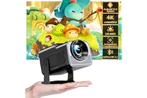‎HIPPUS HIPPUS Mini Beamer 4K Heimkino, Projektor 4K Unterstützt 1080P Full HD, Projector mit Android OS 11.0, WiFi 6 und BT 5.2, 270° Drehung Handy Proyector Kurzdistanz für Phone/Laptop, Schwarz