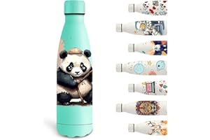 Grsta Borraccia Termica, 500ml Borraccia Bambini, Borraccia Personalizzata Senza BPA, Borraccia Palestra Senza Perdite, Isolato Sottovuoto, per Scuola, Uffici, Campeggio, Ciclismo, Verde - Panda