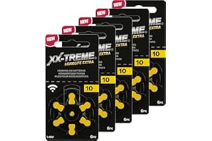 XX-Treme Pilas para audífonos Longlife tipo 10-30 unidades diseñadas para el máximo rendimiento Pack de 5 blísteres de 6 pilas para audífonos PR70 código de color amarillo 1,45 V