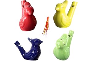ZoneYan zestaw 4 ceramicznych gwizdków dla ptaków, kolorowe, fajka dla dzieci, do wypełniania wodą, dźwięk z przezroczystego ptasika dla ptaków, urocza dekoracja stołu