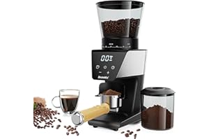 Biolomix Conical Burr Coffee Grinder, with Touchscreens Digital Timer Display and Portafilter Cradle Electric Adjustable Burr Mill with 30 Precise Grind Setting for 1-12 Cup
