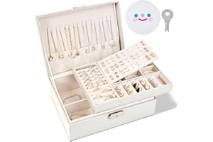 BULLA Jewellery Box, 2 Layer Jewellery Organiser with Lock, Jewellery Box for Women with Removable Tray, Earring Box for Necklace Earrings Rings Bracelets (White)